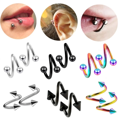 Ανοξείδωτο Ατσάλι Piercing Σχήματος S για Μύτη Χείλη Αυτί Φρύδι Πανκ Κοσμήματα Σώματος Πολύχρωμη Σφαίρα Αιχμή Helix