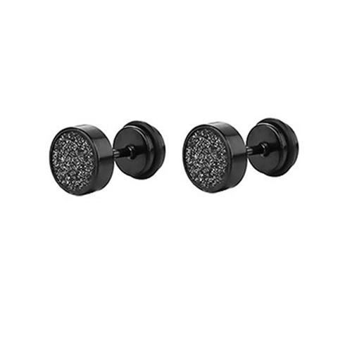 Titanium Steel Black Barbell Dumbbell Stud Earrings Frosted Smooth Checkered Texture Round Plate Screw Back Men Punk Jewelry