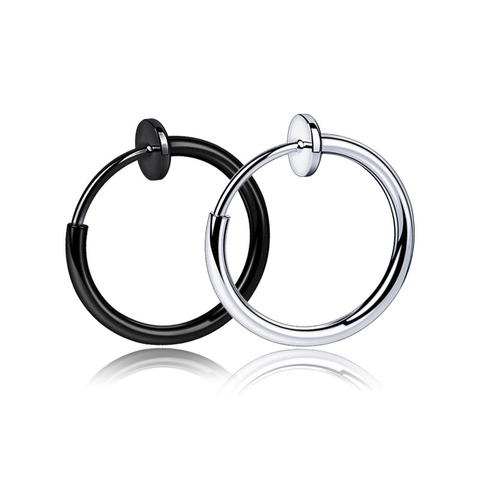 Stainless Steel Non Piercing Hoop Earrings For Men Women Fake Nose Ring Spring Clip On Ear Cuff Punk Minimalist Body Jewelry