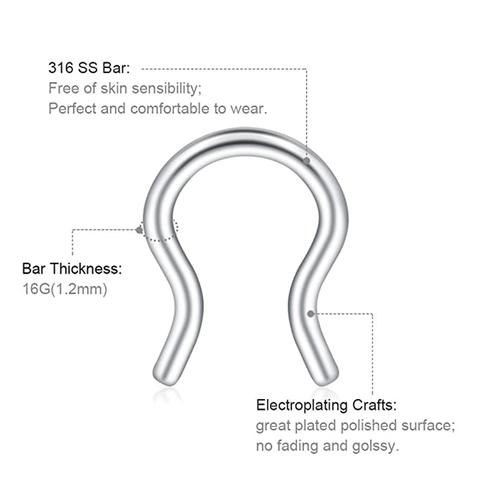 316L Stainless Steel U Shaped Nose Ring Septum Retainer Piercing Jewelry For Women Men Minimalist Body Jewelry Accessories