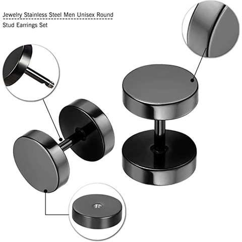 Stainless Steel Barbell Stud Earrings Minimalist Round Dumbbell Fake Plug Piercing Jewelry For Men Women Hip Hop Rock Unisex