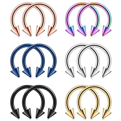 Stainless Steel Horseshoe Circular Barbell Piercing Ring Conical Spikes For Nose Ear Lip Septum Body Jewelry Piercing