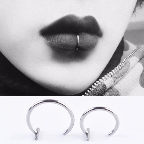 Stainless Steel Fake Lip Ring Nose Hoop Non-piercing Body Jewelry Clip On C Shape Hoop Earrings For Men Women Punk Style