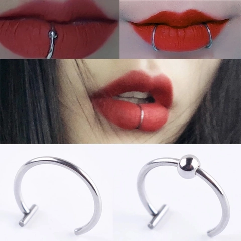 Stainless Steel Fake Lip Ring Nose Hoop Non-piercing Body Jewelry Clip On C Shape Hoop Earrings For Men Women Punk Style