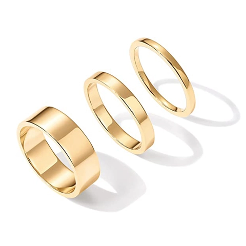 Stainless Steel Ring Collection For Women 18K Gold Plated Minimalist Geometric Plain Band Stackable Jewelry Triple Rings