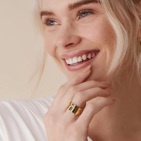 Stainless Steel Ring Collection For Women 18K Gold Plated Minimalist Geometric Plain Band Stackable Jewelry Triple Rings