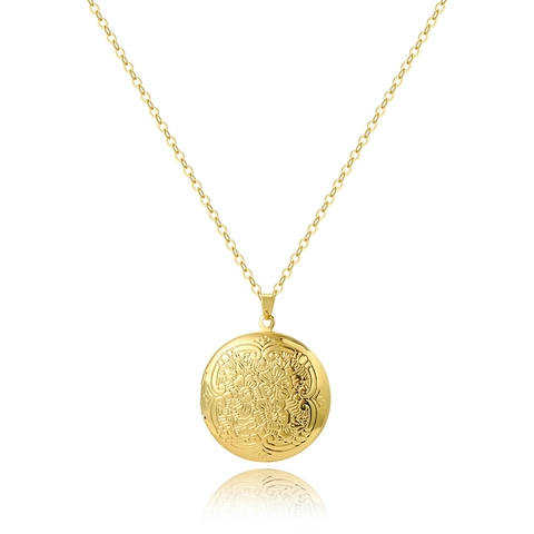 Vintage Rond Koper Medaillon Ketting Met Gegraveerd Bloemenpatroon Voor Vrouwen Goud Zilver Verguld Foto Hanger Sieraden Cadeau