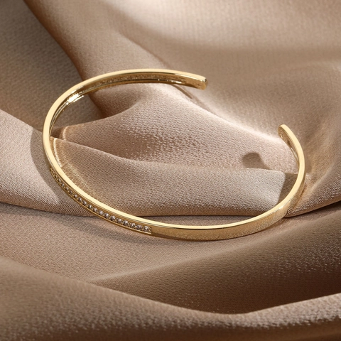 Gold Plated Copper Stainless Steel Bracelet Bangle For Women Zirconia Tennis Chain Open Cuff Geometric Knot Twisted Jewelry