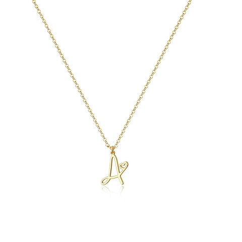 Mode Vergulde Koperen Alfabet Letter Hanger Halsketting Met Hart Detail Voor Vrouwen Elegante Sleutelbeenketting Sieraden Cadeau