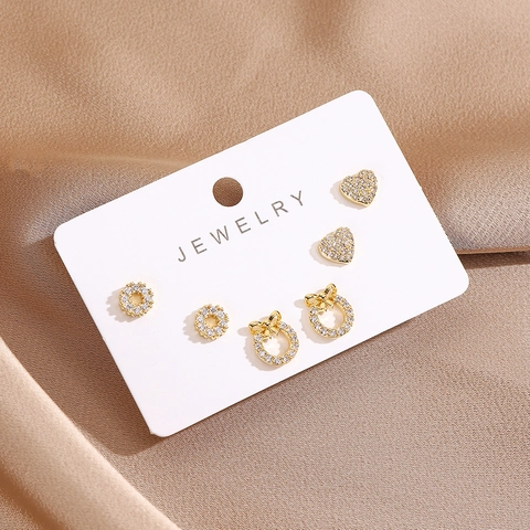 16K Gold Plated Copper Stud Earrings Collection For Women Dainty Zirconia Heart Flower Bow Crown Earrings Jewelry Accessory