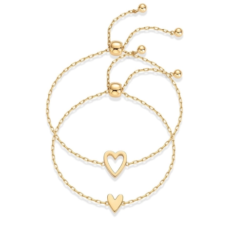 Braccialetti Minimalisti Cuore Cavo E Pieno Per Donna Chiusura Scorrevole Regolabile In Rame Placcato Oro Argento Gioielli