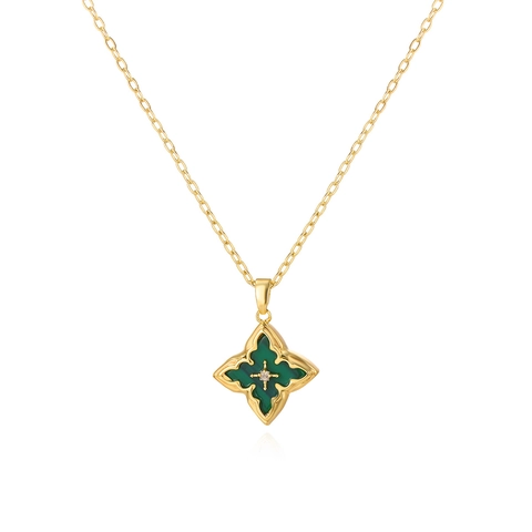 Vintage 18K Verguld Koper Klavertje Vier Hanger Halsketting Met Zirkonia Kunstparelmoer Elegant Vrouwen Mode Sieraden Cadeau