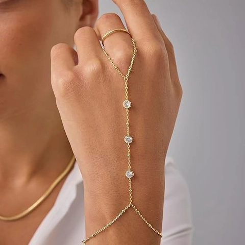 Boheemse 16K Vergulde Koperen Slavenarmband Met Kunstparel Zirkonia Voor Vrouwen Zomer Strand Vingerring Handharnas Ketting