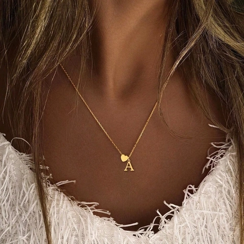 Hart Initiaal Hanger Ketting Roestvrij Staal Koper Alfabet Letter Minimalistische Sieraden Cadeau Voor Vrouwen