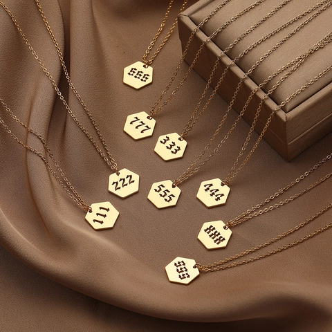 Gotisch Engelnummer 111-999 Hanger Ketting Zeshoek Koper Verguld Choker Ketting Voor Vrouwen Minimalistische Sieraden