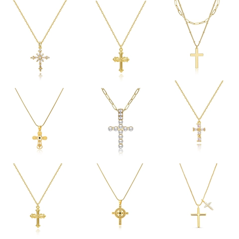 18K Vergulde Koperen Kruis Hanger Halsketting Voor Vrouwen Gepersonaliseerde Mode Niche Ontwerp Zirconia Sleutelbeen Ketting Sieraden