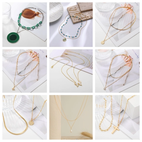 Gelaagde 18K Vergulde Koperen Halsketting Voor Vrouwen Minimalistische Geometrische Hanger Hart Vlinder Sieraden
