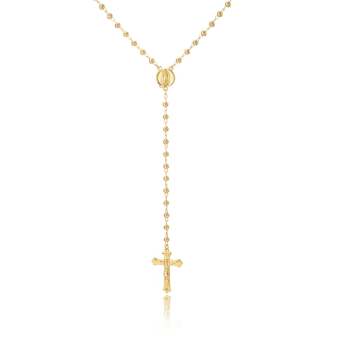 18K Gold Plated Copper Rosary Necklace Virgin Mary Medal Crucifix Cross Pendant Bead Chain Religious Jewelry For Women