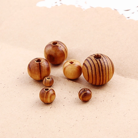 Natural Striped Pine Wood Round Loose Beads For Handmade Jewelry Making DIY Home Decor Vintage Crafting Wood Bead Accessory