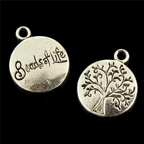 Colgante Disco Redondo de Aleación Plata Antigua Minimalista Charms Árbol de la Vida Beads Of Life para Accesorios de Joyería DIY