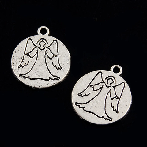 Retro Legierung Engel Runde Anhänger Guardian Angel For Happiness Gravierte Charms DIY Schmuckherstellung Zubehör Für Damen Unisex