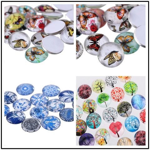 Round Glass Cabochon Tree Of Life Pattern Clear Dome Tiles For DIY Jewelry Making Pendants Decoration Craft Supplies