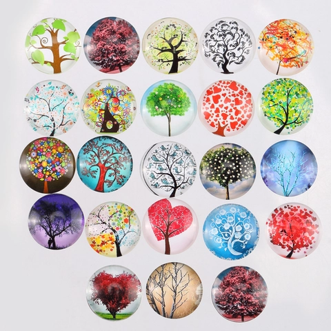 Round Glass Cabochon Tree Of Life Pattern Clear Dome Tiles For DIY Jewelry Making Pendants Decoration Craft Supplies