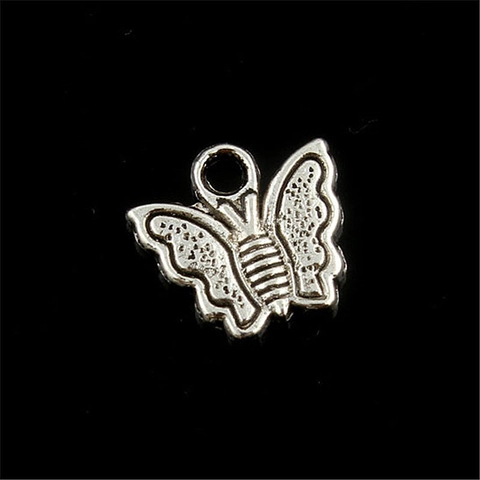 Colgante de Mariposa de Aleación Vintage Plata Antigua Textura Relieve Charm para Collar Pulsera DIY Accesorios Joyería