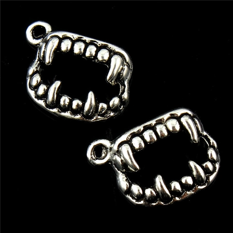 Halloween Antique Silver Alloy Vampire Fangs Teeth Pendant Horror Gothic DIY Necklace Bracelet Accessory For Men Women