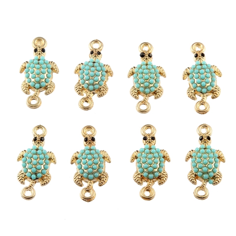 Alloy Sea Turtle Connector Charms With Turquoise Look Beads Gold Plated Animal Pendants For DIY Bracelet Necklace Making