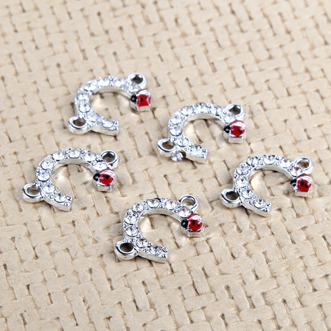 Shiny Alloy Rhinestone Ladybug Beetle Horseshoe Jewelry Connector For DIY Bracelet Necklace Crafting Enamel Charm Findings
