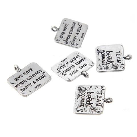 Colgante Vintage de Aleación Con Letras Grabadas TEAM Beads Of Courage Rectangular Plata Antigua Accesorio para Joyería DIY
