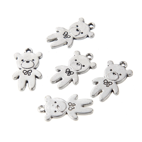 Antique Silver Alloy Teddy Bear Pendants Cute Animal Bow Charms For DIY Necklace Bracelet Jewelry Making Supplies Accessory