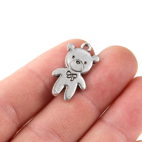 Antique Silver Alloy Teddy Bear Pendants Cute Animal Bow Charms For DIY Necklace Bracelet Jewelry Making Supplies Accessory