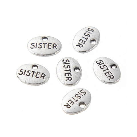 Ciondolo in Lega a Piastra Ovale Inciso SISTER Vintage DIY Gioielli in Metallo Charm per Collana Bracciale Accessori Regalo