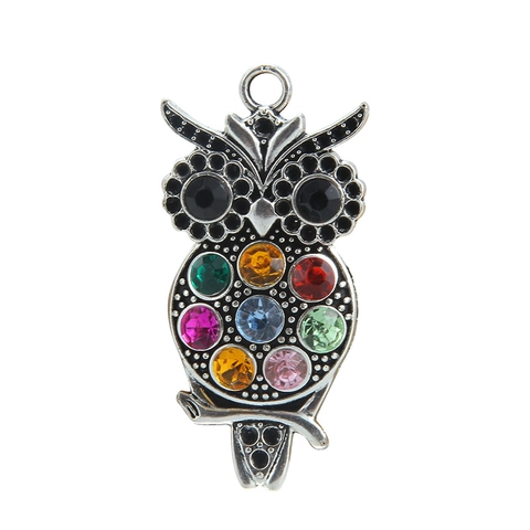 Vintage Legering Uil Hanger Halsketting Voor Vrouwen Retro Meerkleurig Strass Groot Oog Dier Trui Ketting Mode Sieraden