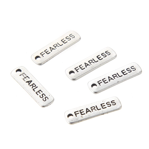 FEARLESS Engraved Rectangle Army Tag Alloy Pendant Antique Silver DIY Jewelry Making Accessory For Necklace Keychain