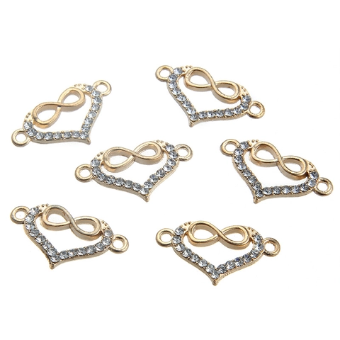 Alloy Gold Rhinestone Heart Infinity Love Connector Charms For DIY Bracelet Necklace Jewelry Making Finding Components Accessories