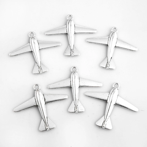 Pendentif Avion en Alliage de Zinc Vintage Argent Antique Charme Avion de Chasse Pour Création de Bijoux DIY Collier Porte-clés