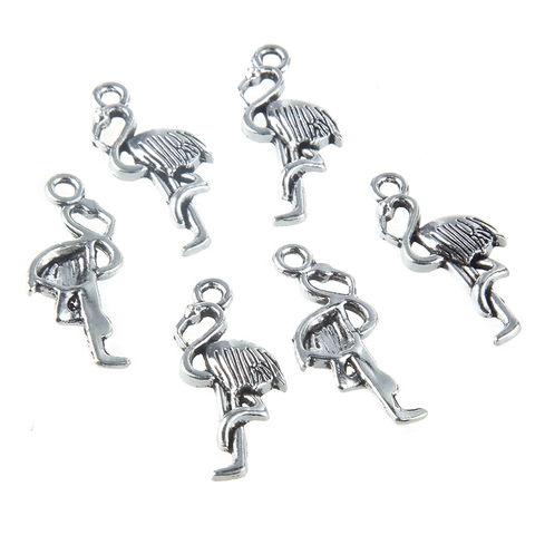 Vintage Silver Alloy Flamingo Pendants For DIY Jewelry Making Retro Animal Charms For Necklaces Bracelets Accessory Decorations