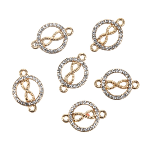 Alloy Rhinestone Round Infinity Symbol Double Hole Connector Pendants For DIY Jewelry Making Necklaces Findings Accessories
