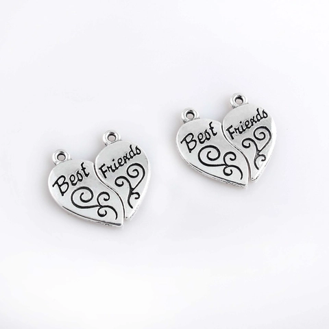 Antique Silver Alloy Best Friends Heart Puzzle Pendants For DIY Necklace Bracelet Making Friendship Jewelry Charms For Women