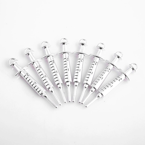 Antique Silver Alloy Syringe Pendants Creative Medical Theme Charm For DIY Necklace Jewelry Making Decorative Pendant With Scale Markings