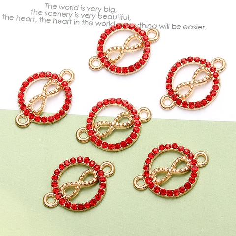 Alloy Rhinestone Round Infinity Symbol Double Hole Connector Pendants For DIY Jewelry Making Necklaces Findings Accessories