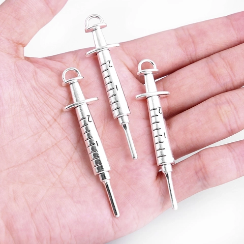 Antique Silver Alloy Syringe Pendants Creative Medical Theme Charm For DIY Necklace Jewelry Making Decorative Pendant With Scale Markings