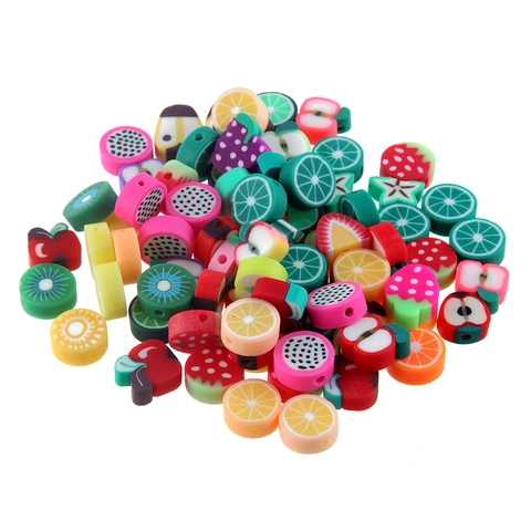 Perles en Pâte Polymère Colorées Motif Fruits Fleurs Perles en Vrac Faites à la Main pour la Fabrication de Bijoux DIY