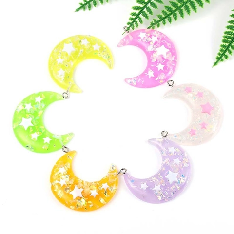 DIY Cartoon Resin Moon Star Candy Charms For Kids Jewelry Making Colorful Sequin Pendants For Necklace Handmade Accessory