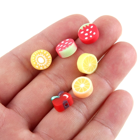 Perles en Pâte Polymère Colorées Motif Fruits Fleurs Perles en Vrac Faites à la Main pour la Fabrication de Bijoux DIY