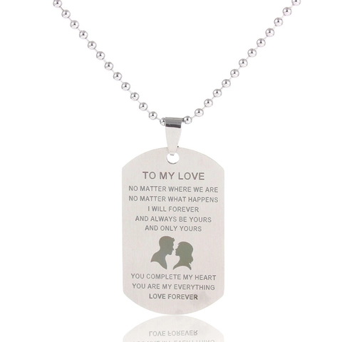 Stainless Steel Dog Tag Pendant Necklace With Ball Chain Laser Engraved Inspirational Quote Heart Silhouette Memorial Jewelry Gift For Men Women