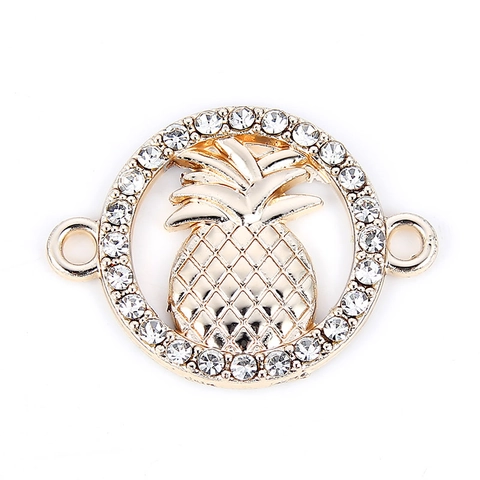 Connecteur Ananas en Alliage avec Strass Double Trou DIY Accessoires Bijoux Pour Bracelet Collier Or Rond Fruit Charm